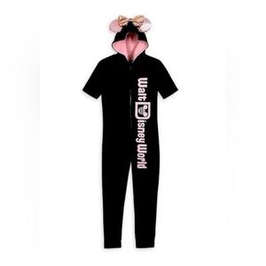 Walt Disney World Womens Bodysuit Rose Gold Hooded OnePiece Minnie Ears Bow PJs
